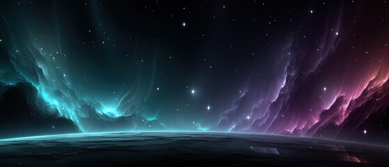 Cosmic nebulae panorama over a distant planet