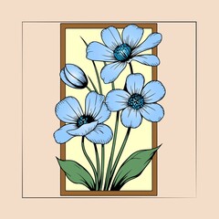  illustration of blue wildflowers in a decorative frame