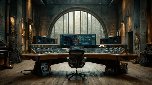 A modern music studio featuring sleek design and advanced equipment for audio production.