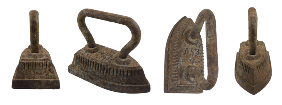 Collection of vintage cast iron irons highlights intricate designs and early 20th-century craftsmanship. These historical tools reflect the evolution of ironing technology and household items.