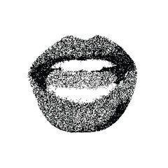 open Mouth lips with halftone stipple effect, for grunge punk y2k collage design. Vector illustration
