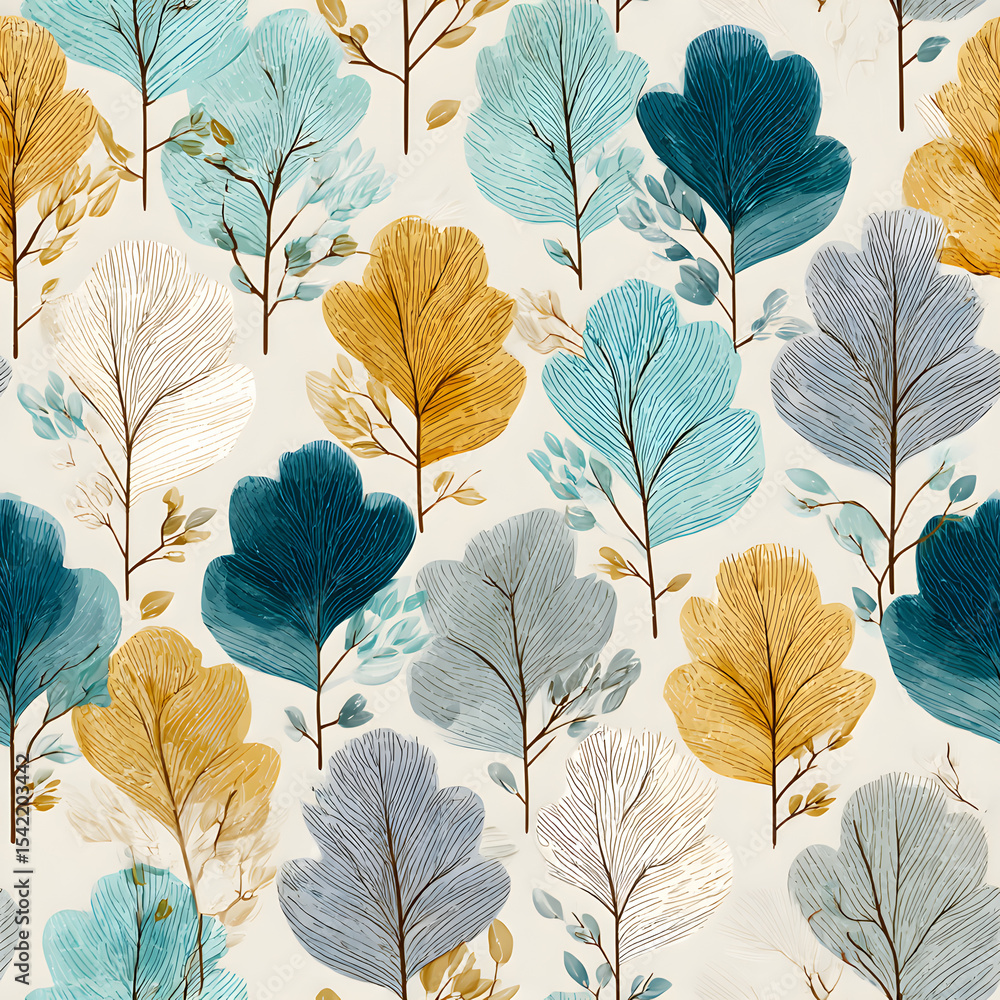 Poster seamless pattern with tree branches and leaves for surface design and other design projects. modern 