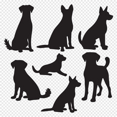 Isolated dogs on the white background. Dogs silhouettes. Vector EPS 10.