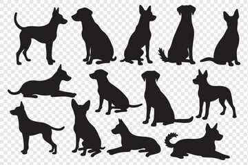 Isolated dogs on the white background. Dogs silhouettes. Vector EPS 10.
