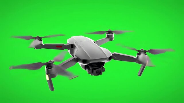 3d render of a drone in flight on green screen chroma screen. Close up drone shot ,Drone flying