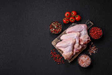Raw chicken wings, fresh uncooked poultry meat. Chicken or turkey wings
