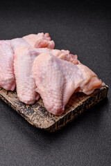 Raw chicken wings, fresh uncooked poultry meat. Chicken or turkey wings