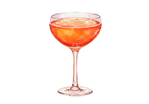 Watercolor Aperol Spritz Cocktail in a Wine Glass clipart watercolor png, isolated on transparent background