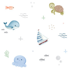Seamless pattern for baby fabric under sea