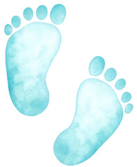 Watercolor illustration of baby boy footprints on transparent background.