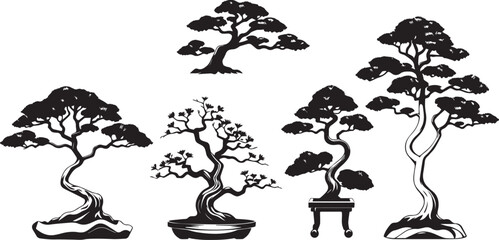 Decorative Bonsai Set. Hand drawn vector illustration