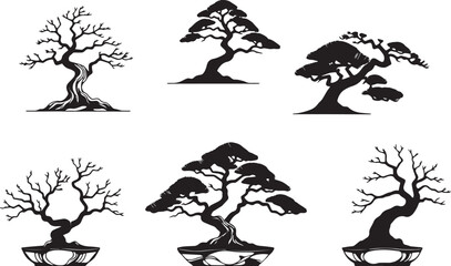 Decorative Bonsai Set. Hand drawn vector illustration