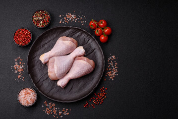 Raw chicken legs, fresh uncooked poultry meat. Chicken or turkey legs