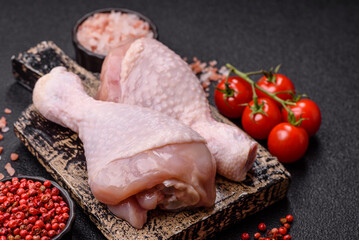 Raw chicken legs, fresh uncooked poultry meat. Chicken or turkey legs