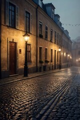 Naklejka premium Atmospheric Cobblestone Alley in an Old European Town at Dusk 