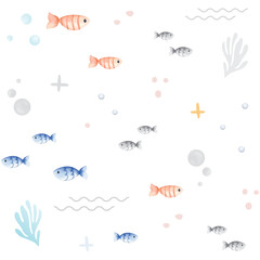 Cute Pattern Seamless Under sea with fish and coral