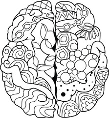 Brain image in zentangle style for coloring
