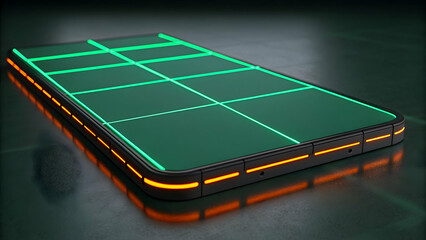 Minimal futuristic green data grid with orange led highlights
