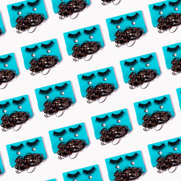 Unique pattern of blue cassettes with eyelashes