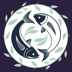 Natural fish design with circular leaf border vector