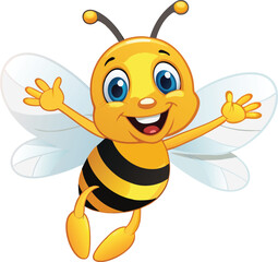 Happy cartoon bee flying isolated on white background
