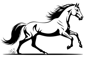 Black and White Horse Illustration- Galloping Horse Design- Elegant Stallion Vector- Horseback Riding Art- Equestrian Symbol-Horse Silhouette Image- Running Horse Graphic