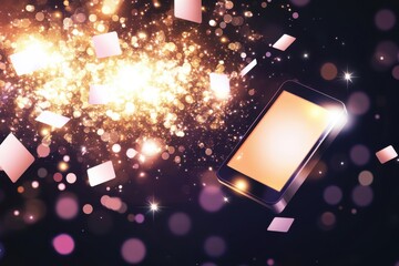 Sparkling Smartphone with Colorful Light Effects and Glittering Background
