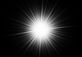 Radiant White Light Burst. A powerful central luminosity radiates countless brilliant beams against a dark backdrop. Symbolizes new beginnings, energy, or a breakthrough idea.