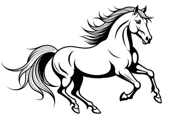 Obraz premium Black and White Horse Illustration-Running Horse Image-Elegant Horse Design-Artwork for Horse Lovers-Horse Clipart-Equine Art-Digital Image of a Horse-Animal Graphics