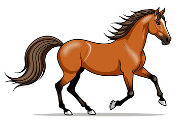 Fototapeta premium Cartoon Horse Illustration- Beautiful Running Brown Horse Vector- Equine Art for Kids- Horseback Riding Clip Art- Animal Graphics Design_