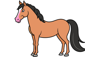 Obraz premium Cartoon Horse Illustration-Cute Brown Horse with Black Mane and Tail-Ideal for Children's Books and Educational Materials-Download Now for Creative Projects