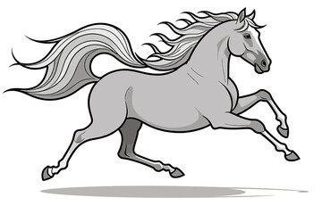 Fototapeta premium Cartoon Horse Illustration-Gray Horse Running-Animal Drawing for Kids-Equine Art-Horse Clip Art-Digital Horse Image-Horse with Flowing Mane and Tail