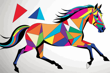 Obraz premium Colorful Geometric Horse Illustration-Abstract Polygon Art-Modern Animal Design-Vibrant Horse Artwork-Unique Equine Graphics
