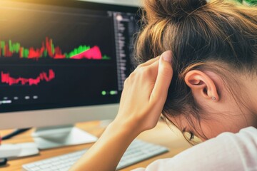 Stressful Moment in Financial Trading with Stock Market Charts Visible