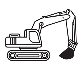 Naklejka premium Line art excavator and shovel. Minimalist excavator illustration construction clipart.