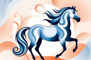 Obraz premium Elegant Blue Horse Illustration-Stylish Digital Artwork-Modern Horse Graphic Design-Striking Animal Image-Unique Horse Art-Horse Lover's Delight