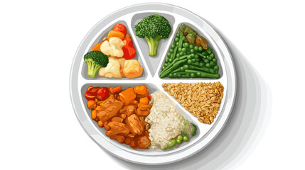 Balanced divided plate with vegetables grains and proteins arranged by section Nutrition and diets