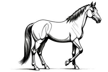 Obraz premium Elegant Horse Drawing- Detailed Black and White Illustration of a Majestic Stallion- Perfect for Art Lovers & Horse Enthusiasts-High Quality Horse Image