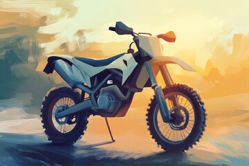 Stylish Motorcycle in a Sunset Landscape with Artistic Vibes