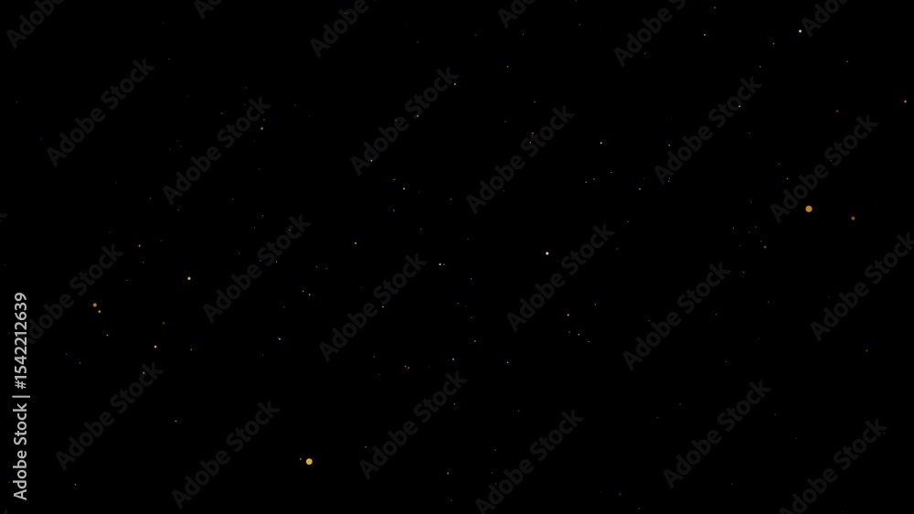 Poster glowing golden particles floating in dark space background