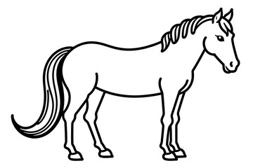 Obraz premium Horse Outline Drawing for Kids- Simple Horse Illustration with Mane & Tail- Easy Animal Line Art for Coloring Pages- Black and White Horse Image