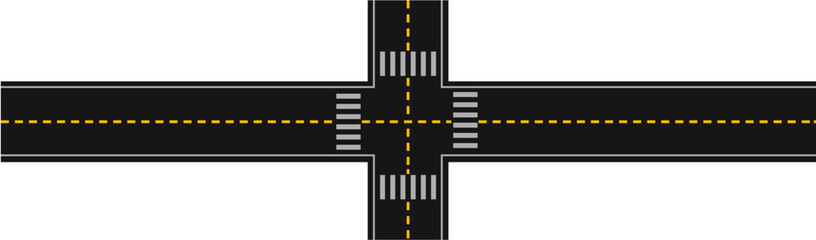 Four-Way Road Intersection &ndash; Top View Road Layout Vector