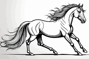 Majestic Running Horse Illustration-Black and White Drawing of a Galloping Horse-Equine Art for Animal Lovers-Detailed Horse Sketch Design