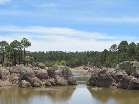 beautiful mountain rocky Arareco lake in Creel, Chihuahua, Mexico (lago de Arareco)