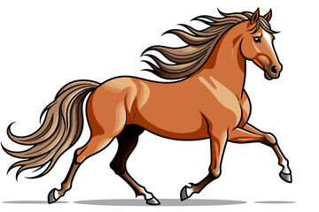 Obraz premium Running Horse Illustration- Beautiful Brown Horse with Flowing Mane and Tail- Cartoon Horse Image for Kids and Adults- Horse Art Print for Home Decor