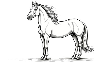 White Horse Illustration - Elegant Equine Art - Beautiful Horse Drawing - Black and White Horse Image - Majestic Animal Artwork - Horse Clipart
