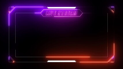 futuristic neon purple and orange gaming stream frame overlay with hud elements