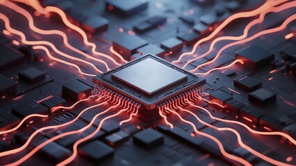Melting data chip surrounded by digital sparks and glitch trails in reactive heat glow