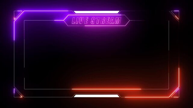 futuristic neon purple and orange gaming stream frame overlay with hud elements