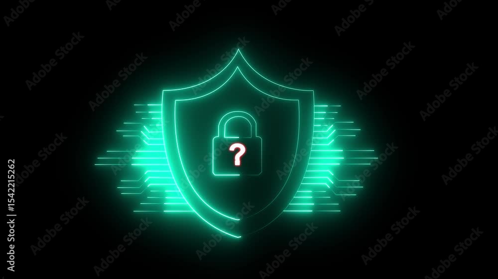 Aufkleber ? abstract digital shield with a lock, glowing blue lines and binary code 4k video animation